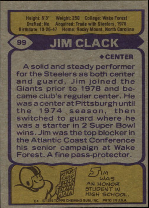 1979 Topps #99 Jim Clack RC back image