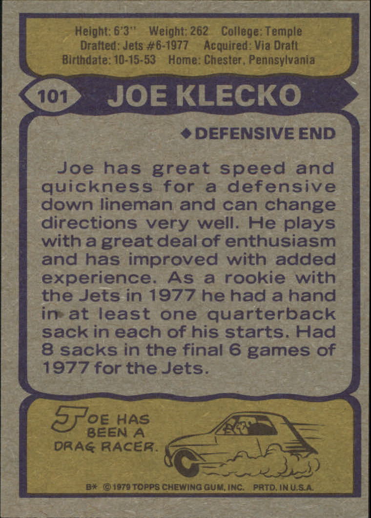 1979 Topps #101 Joe Klecko back image