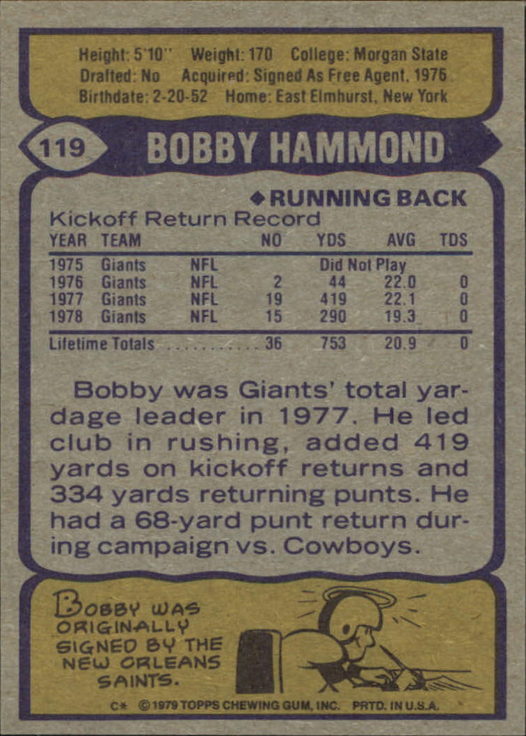 1979 Topps #119 Bobby Hammond back image