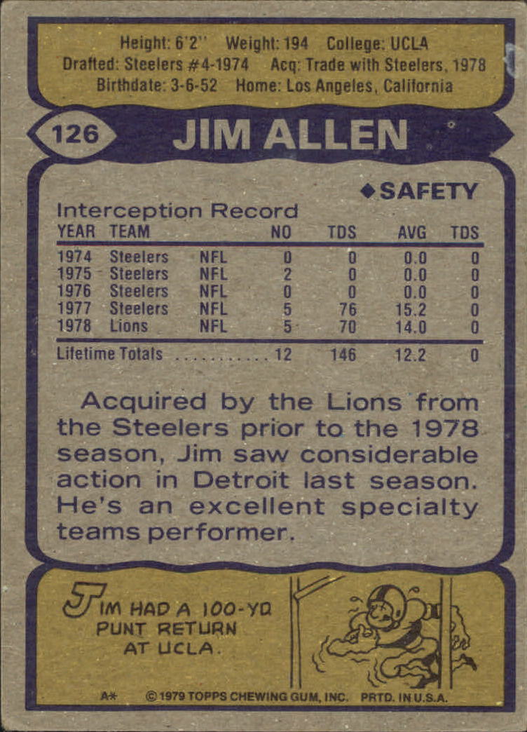 1979 Topps #126 Jim Allen back image