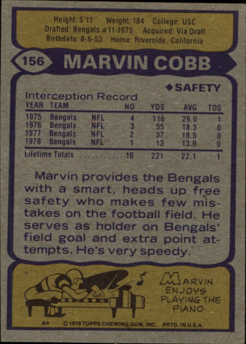 1979 Topps #156 Marvin Cobb back image