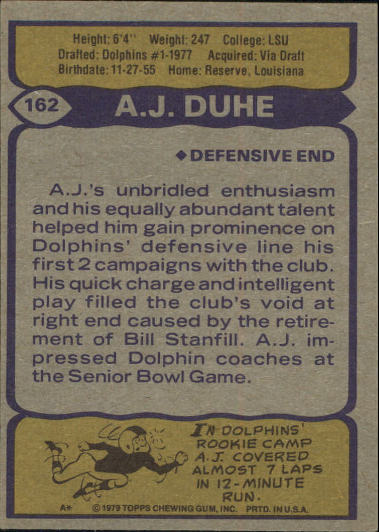 1979 Topps #162 A.J. Duhe back image