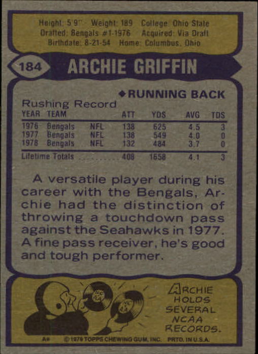 1979 Topps #184 Archie Griffin back image