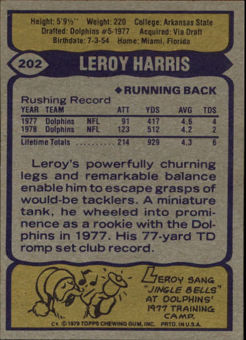 1979 Topps #202 Leroy Harris RC back image