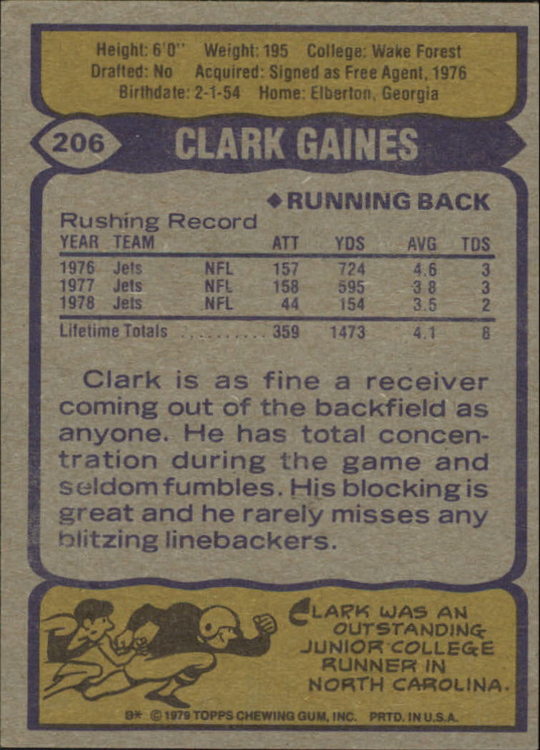 1979 Topps #206 Clark Gaines back image