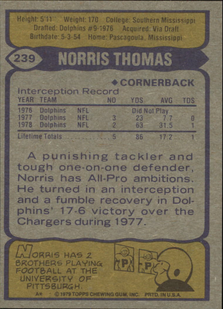 1979 Topps #239 Norris Thomas back image