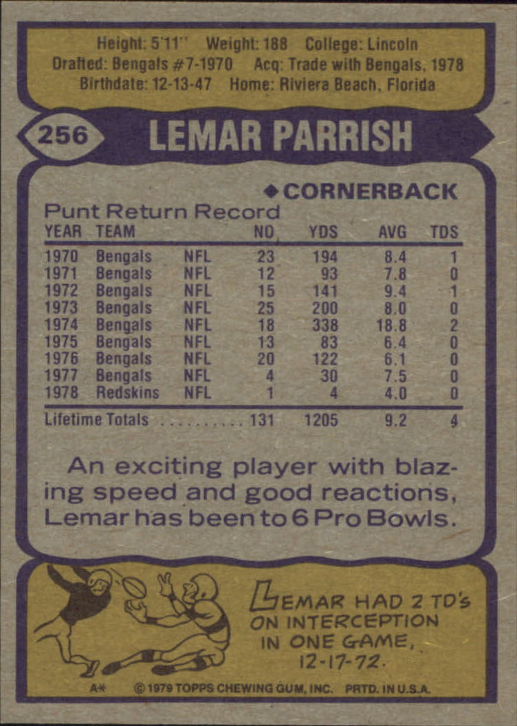 1979 Topps #256 Lemar Parrish back image