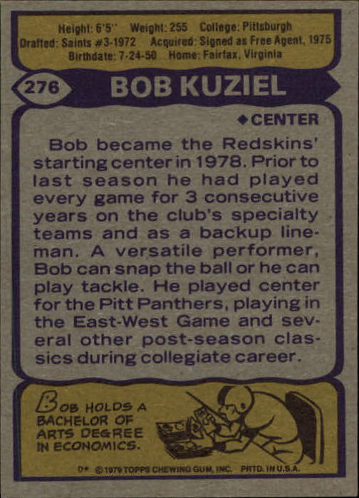 1979 Topps #276 Bob Kuziel RC back image