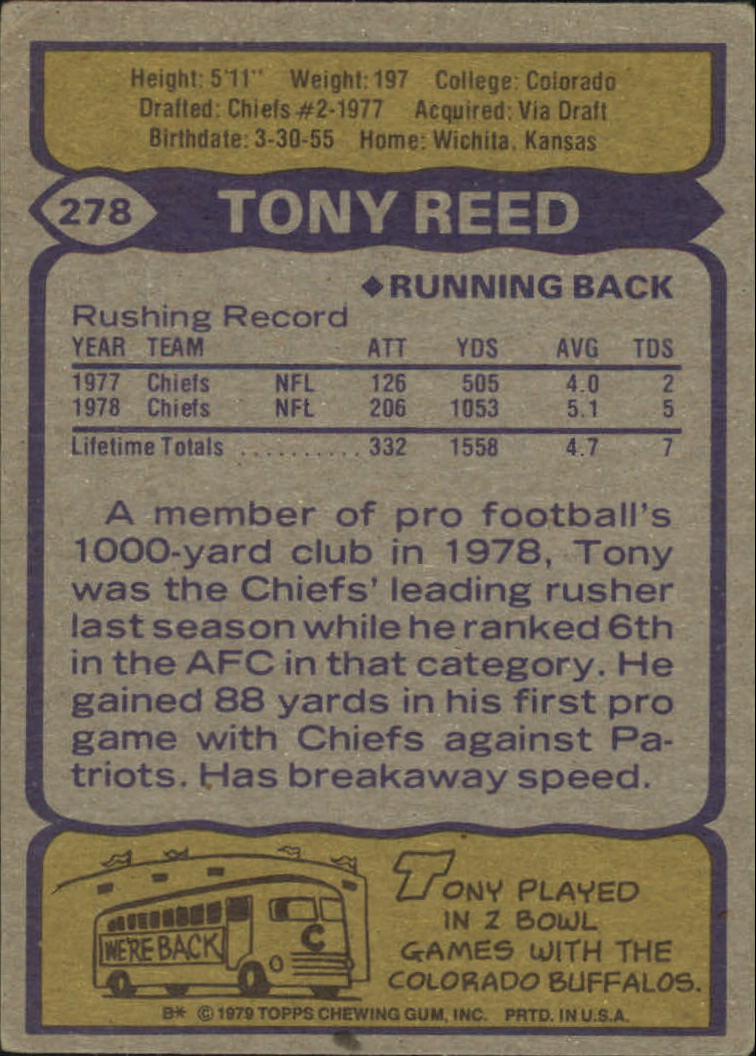 1979 Topps #278 Tony Reed back image