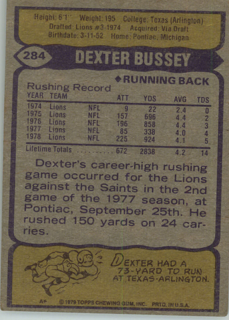 1979 Topps #284 Dexter Bussey back image
