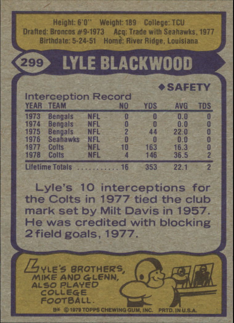 1979 Topps #299 Lyle Blackwood back image