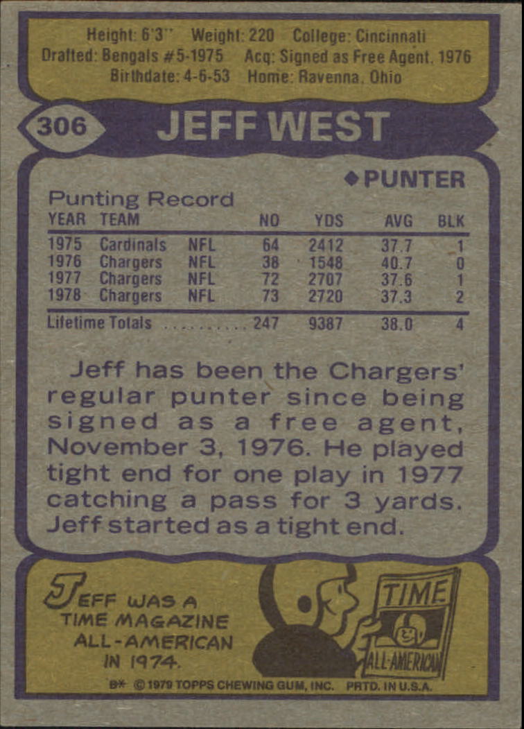 1979 Topps #306 Jeff West back image