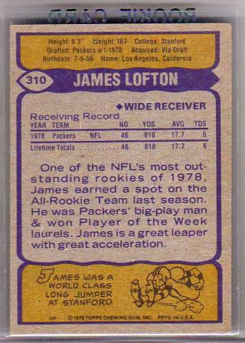 1979 Topps #310 James Lofton RC back image