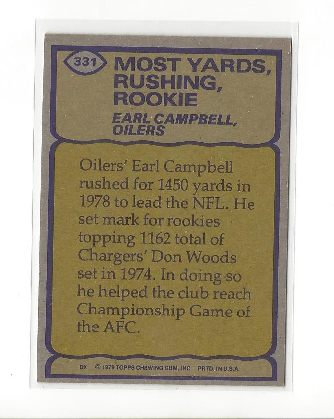 1979 Topps #331 Earl Campbell RB/Most Yards/Rushing& Rookie back image