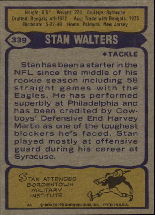 1979 Topps #339 Stan Walters RC back image