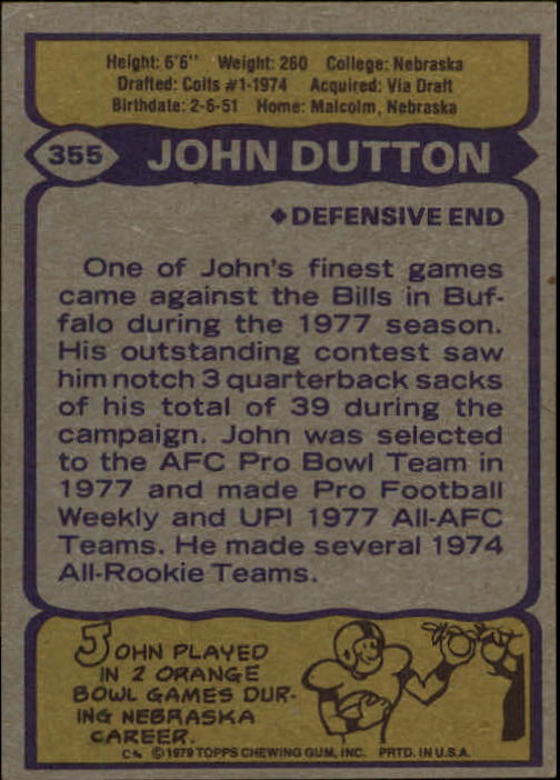 1979 Topps #355 John Dutton back image