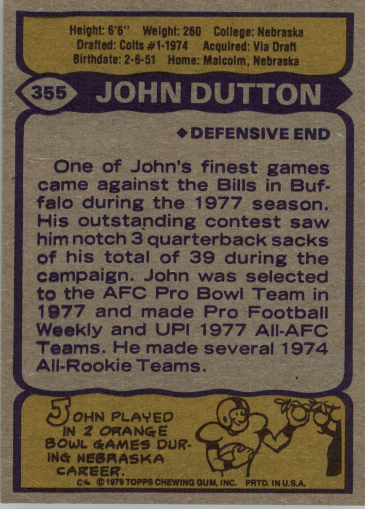 1979 Topps #355 John Dutton back image