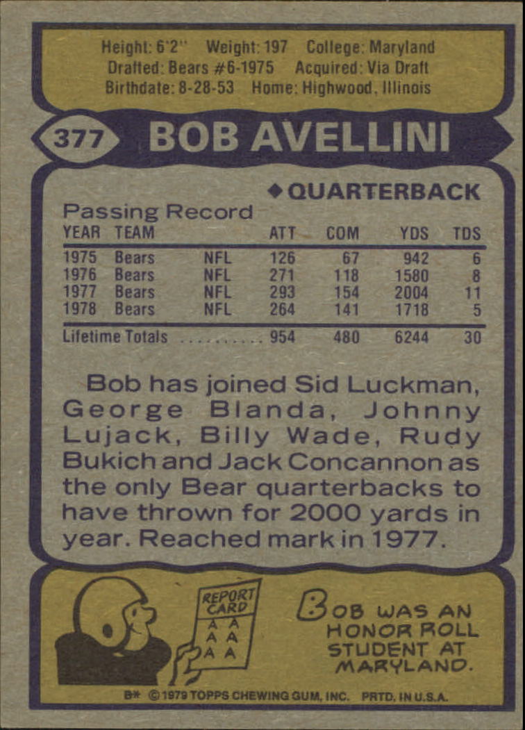 1979 Topps #377 Bob Avellini back image