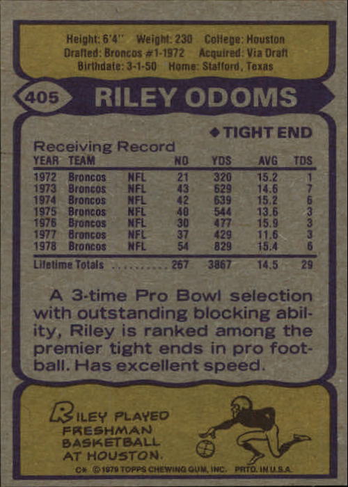 1979 Topps #405 Riley Odoms back image