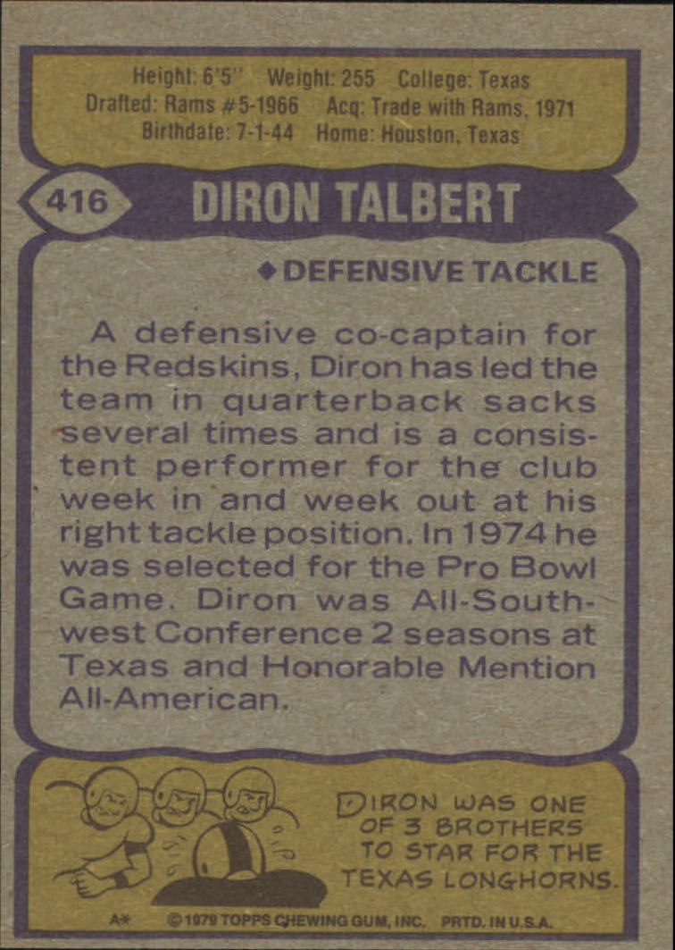 1979 Topps #416 Diron Talbert back image