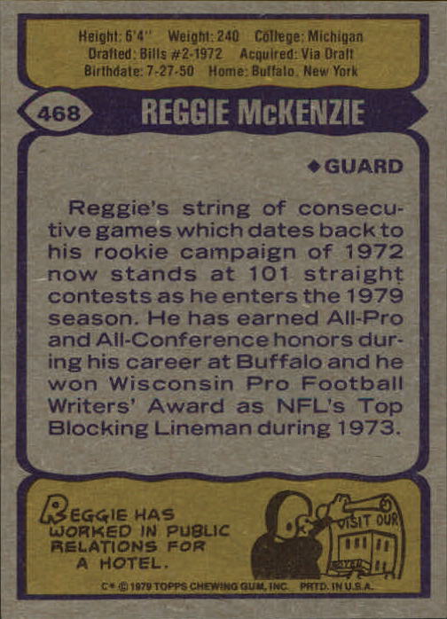 1979 Topps #468 Reggie McKenzie back image
