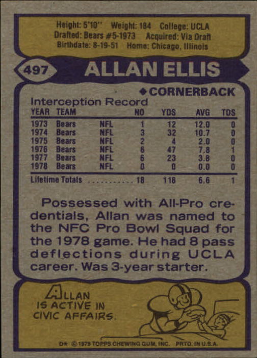 1979 Topps #497 Allan Ellis back image