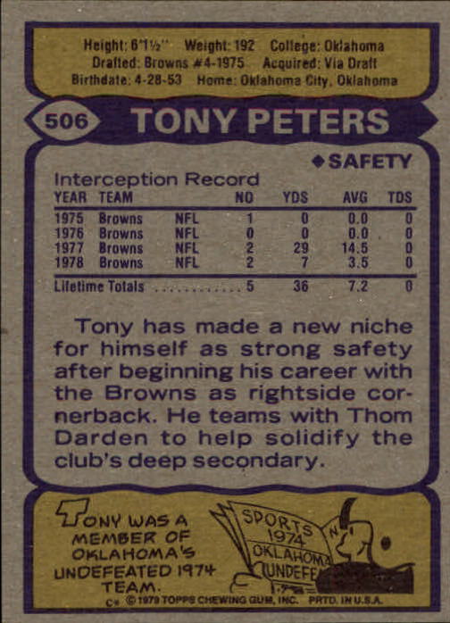 1979 Topps #506 Tony Peters back image