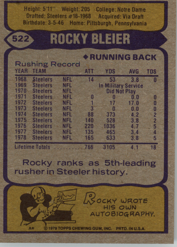 1979 Topps #522 Rocky Bleier - EX-MT