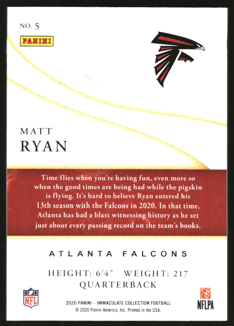2020 Immaculate Collection Red #5 Matt Ryan back image