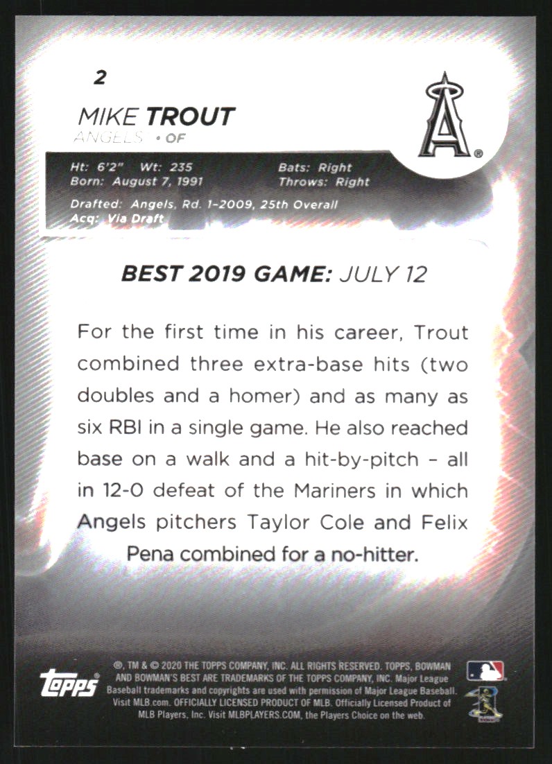 2020 Bowman's Best Atomic Refractors #2 Mike Trout