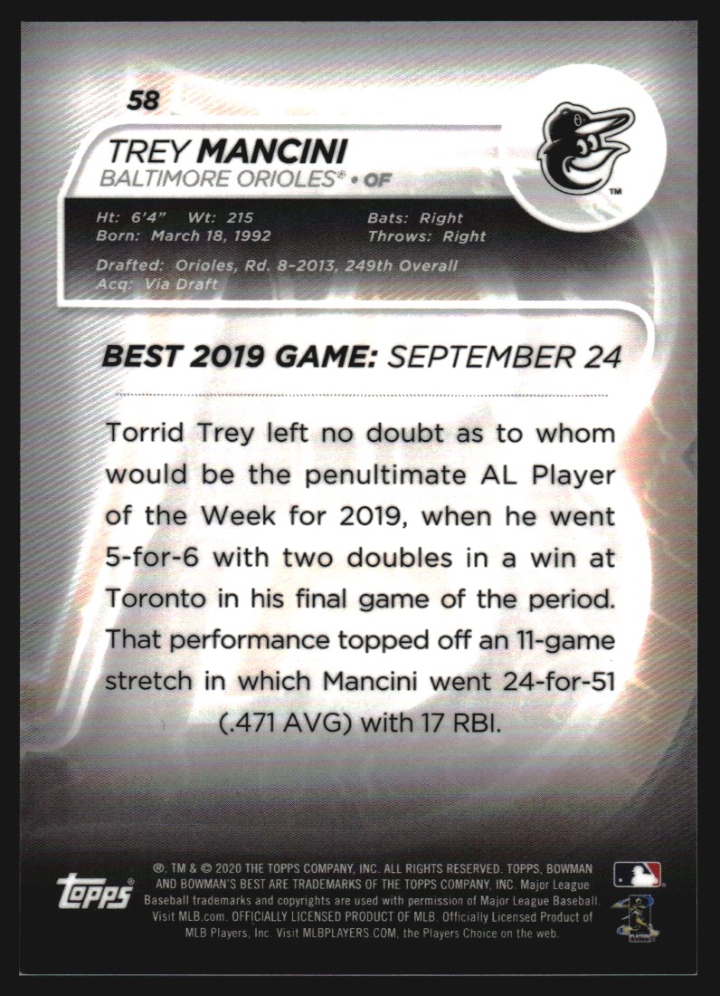 2020 Bowman's Best Atomic Refractors #58 Trey Mancini