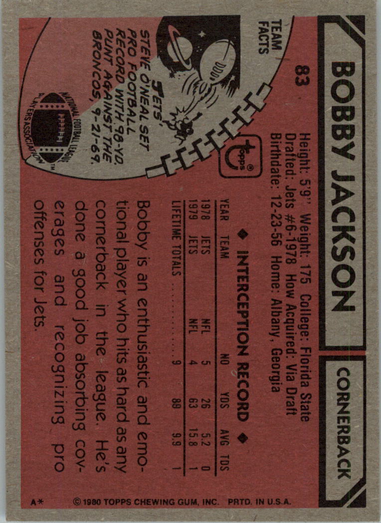 1980 Topps #83 Bobby Jackson back image