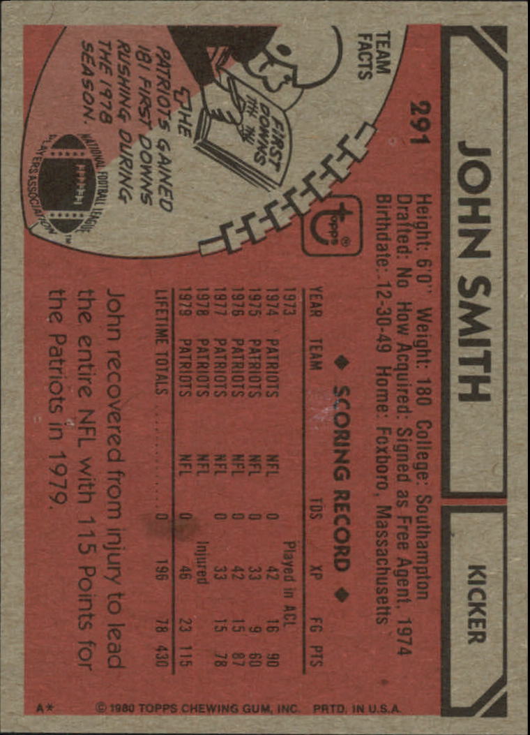 1980 Topps #291 John Smith back image