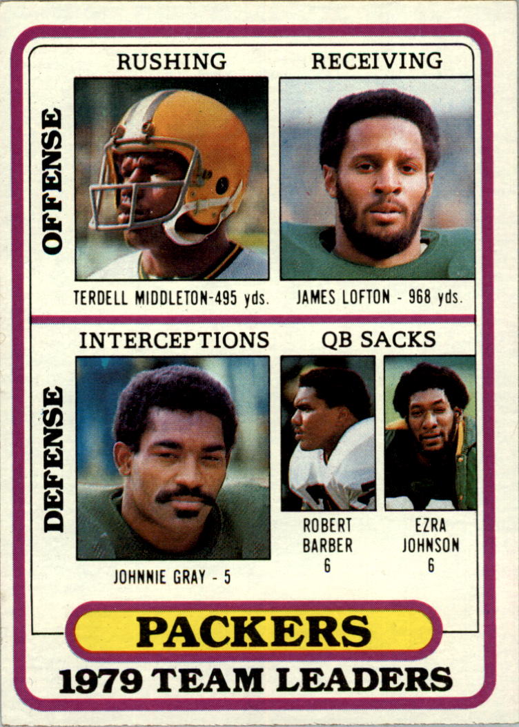 1980 Topps #303 Green Bay Packers TL/Terdell Middleton/James Lofton/Johnnie  Gray/Robert Barber/Ezra Johnson/(checklist back) - EX - Triple Play Sports  Cards