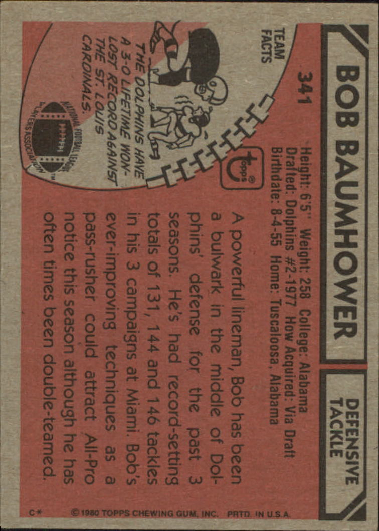 1980 Topps #341 Bob Baumhower back image