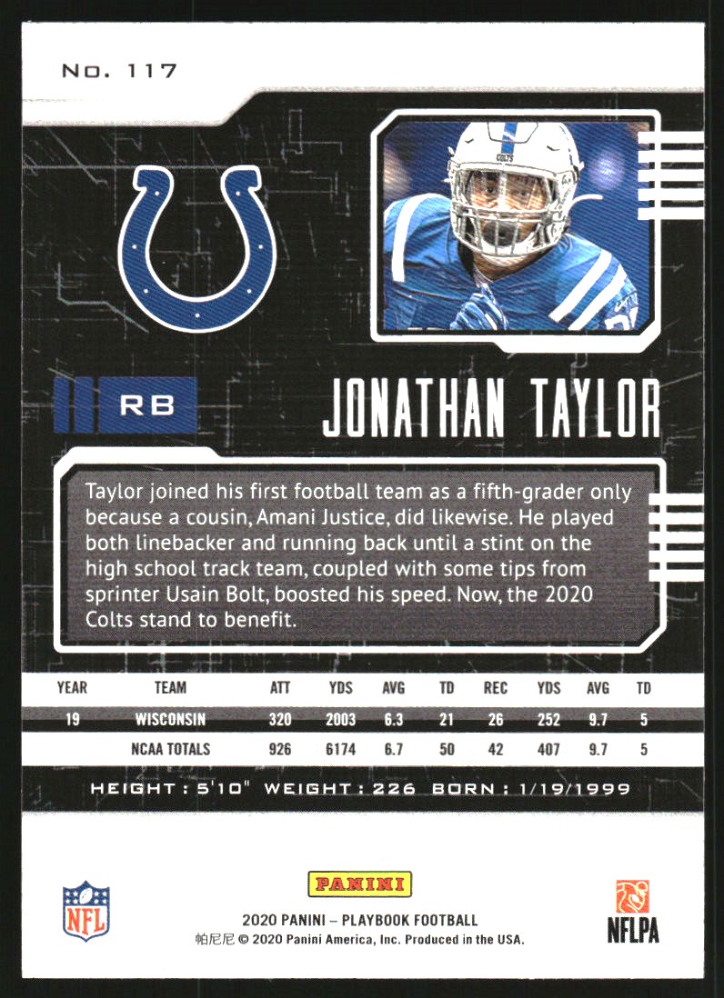 2020 Panini Playbook Orange #117 Jonathan Taylor