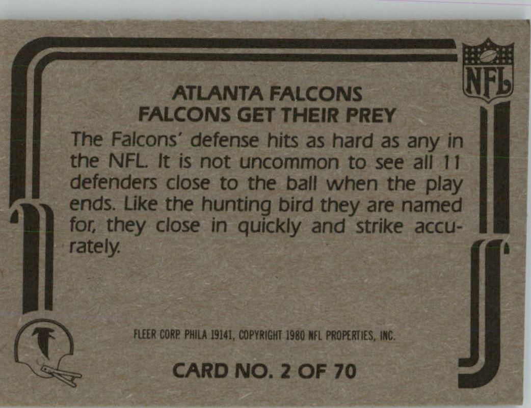 1980 Fleer Team Action #2 Atlanta Falcons/Falcons Get/Their Prey back image