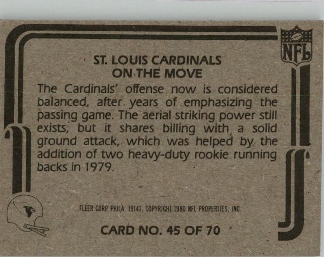 1980 Fleer Team Action #45 St. Louis Cardinals/On The Move/(Ottis Anderson) back image