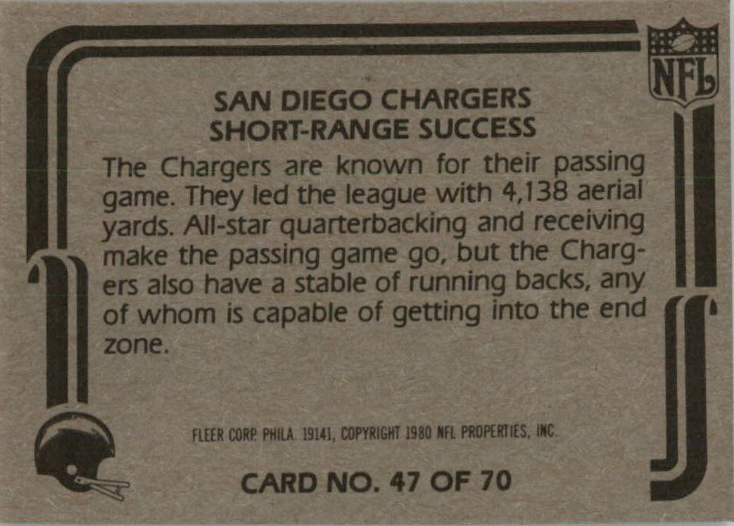 1980 Fleer Team Action #47 San Diego Chargers/Short-Range Success back image