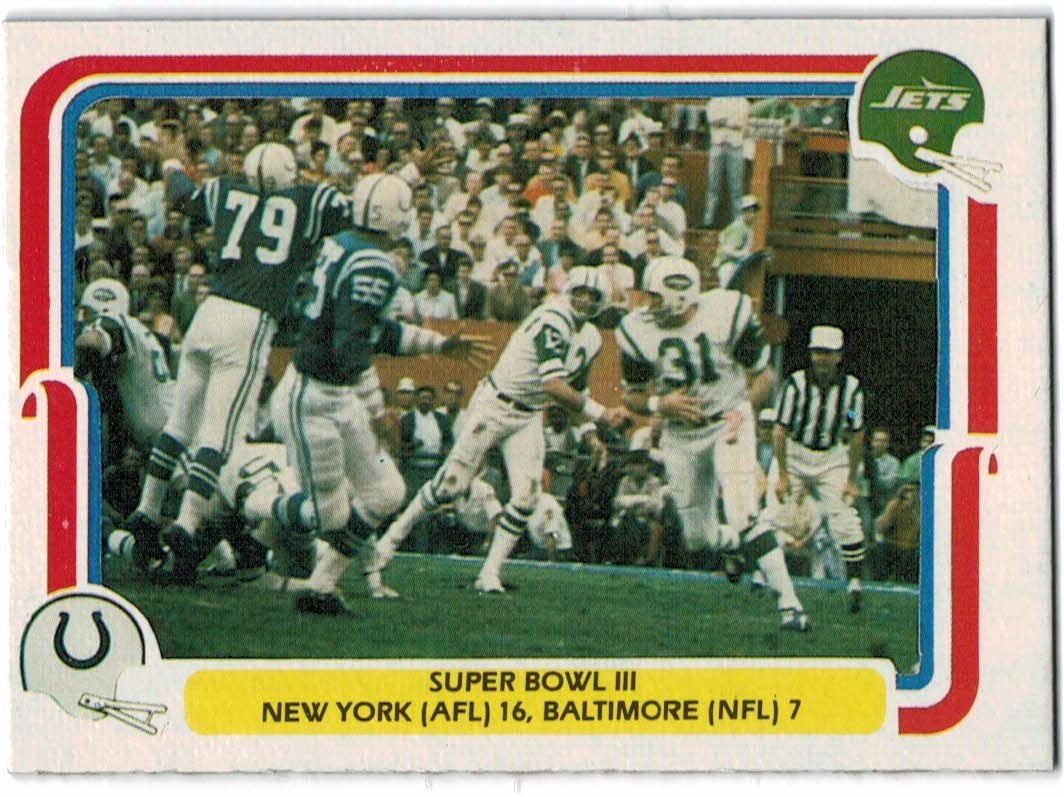 1980 Fleer Team Action #59 Super Bowl III/New York AFL 16/Baltimore NFL 7/(Joe Namath)