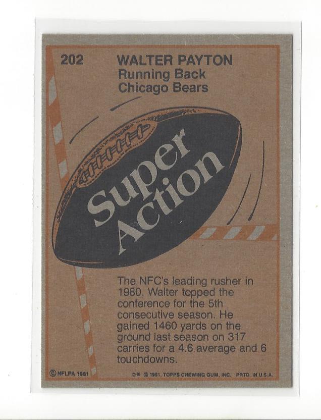 1981 Topps #202 Walter Payton SA back image