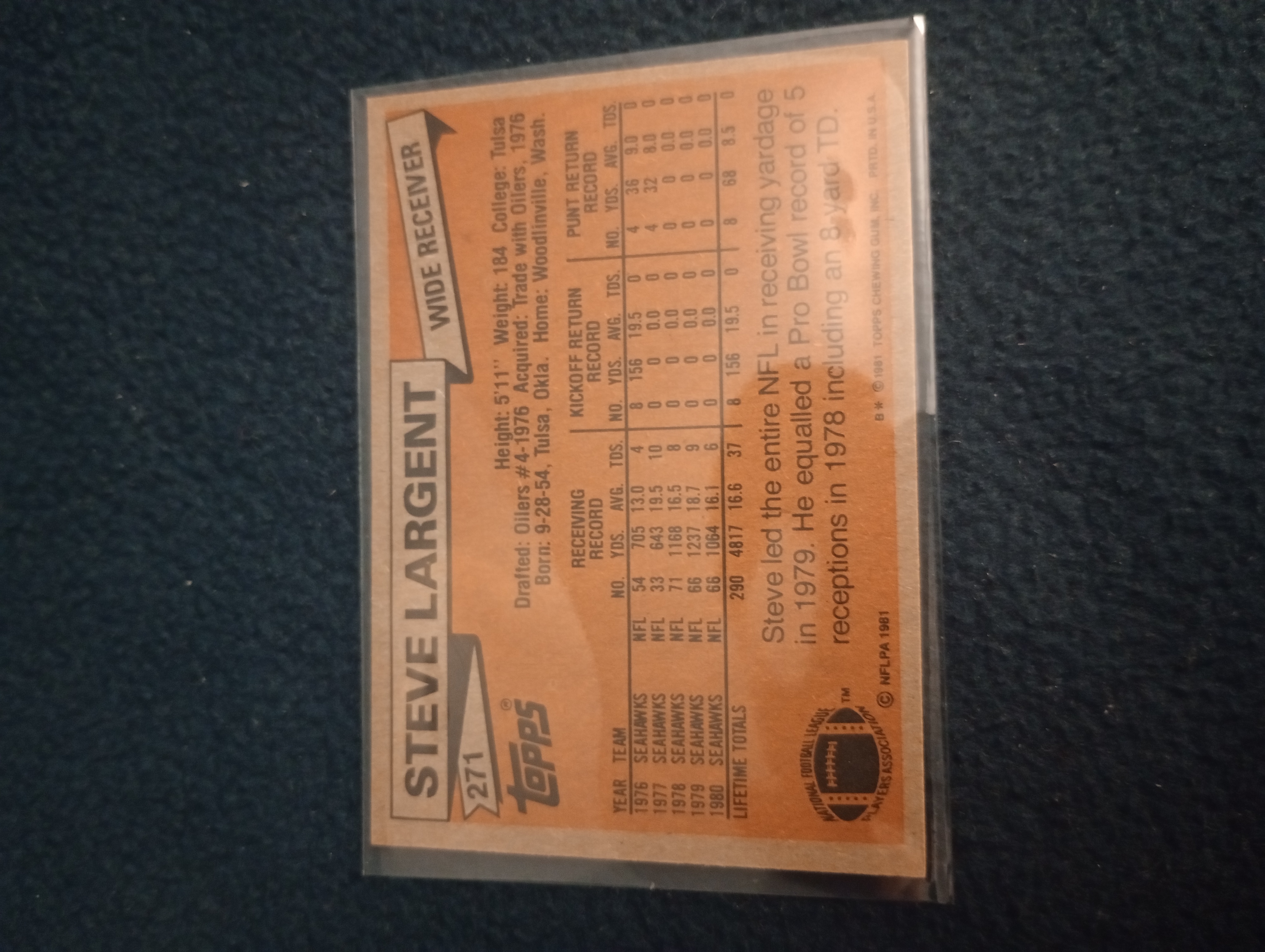 1981 Topps #271 Steve Largent back image