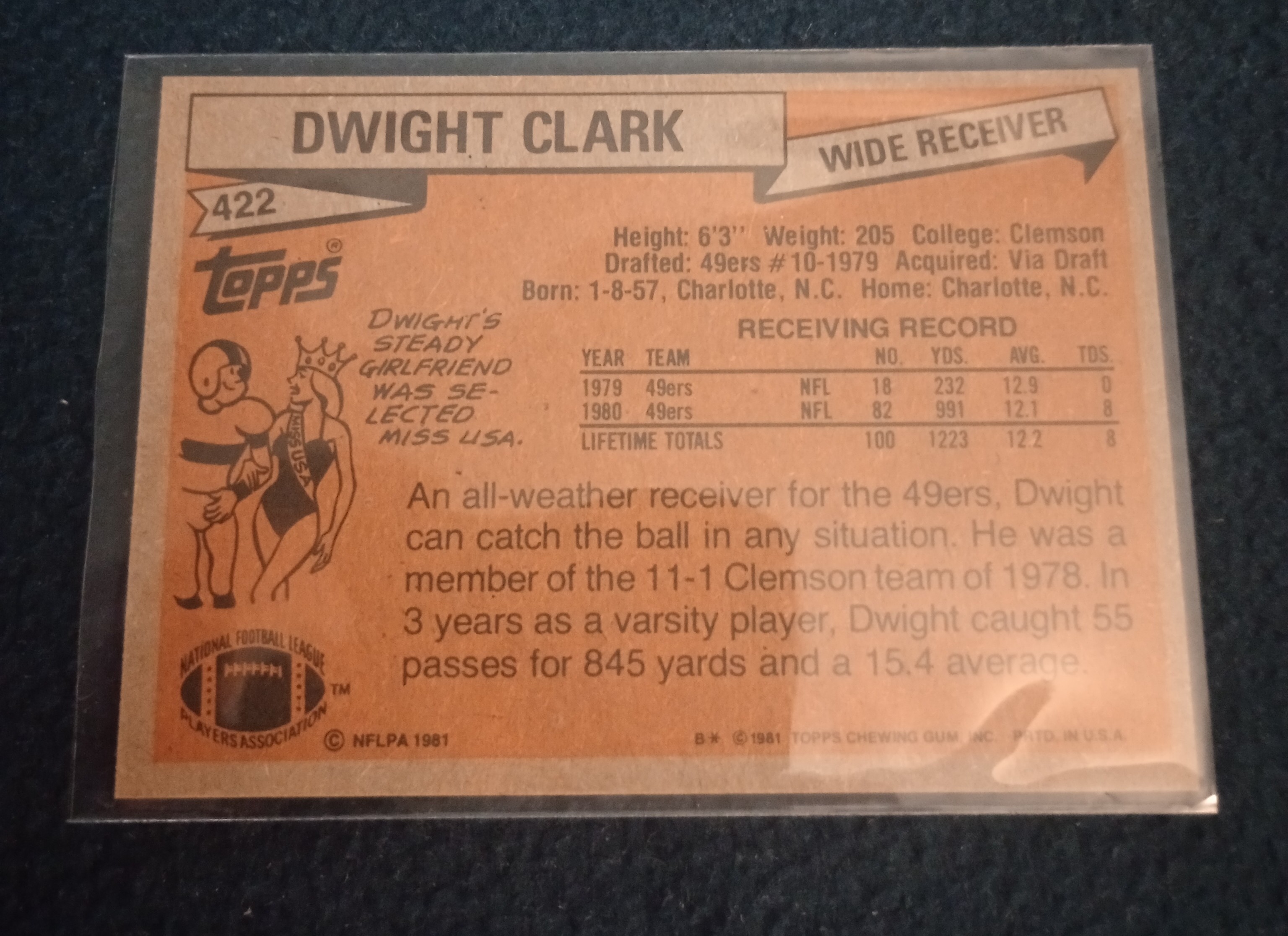 1981 Topps #422 Dwight Clark RC back image