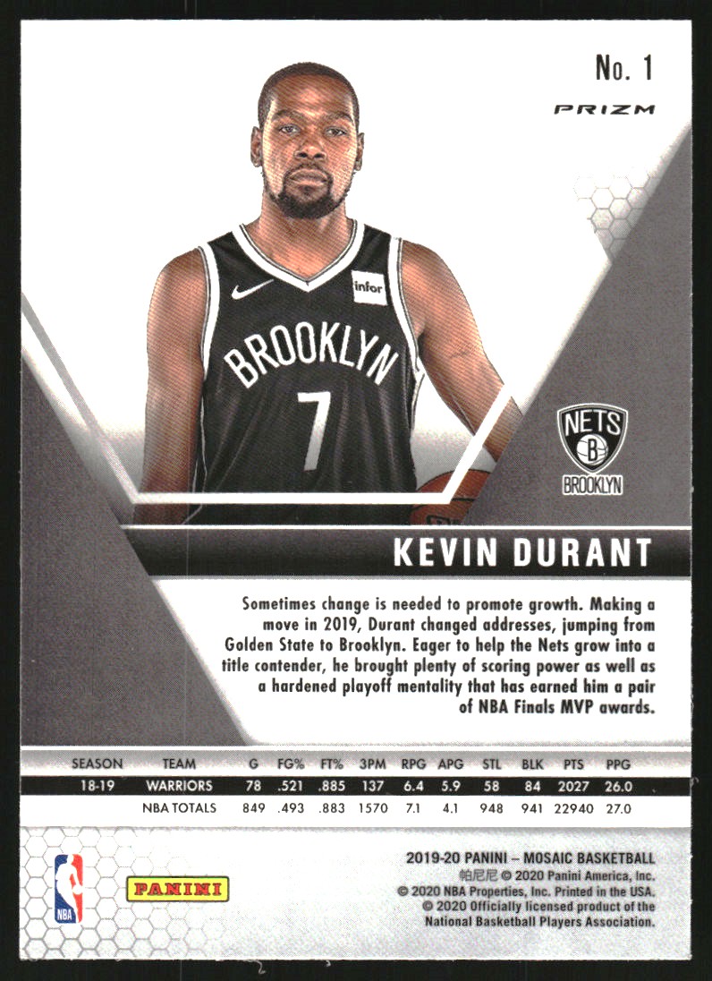 2019-20 Panini Mosaic Mosaic Red Wave #1 Kevin Durant