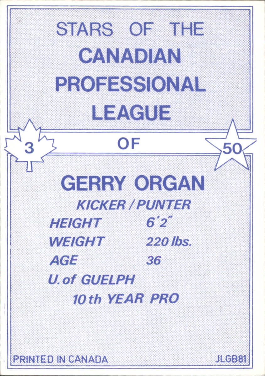 1981 JOGO Black and White #3 Gerry Organ back image