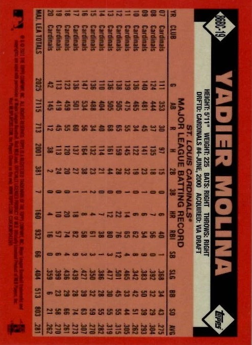 2021 Topps '86 Topps Silver Pack Chrome #86BC19 Yadier Molina back image