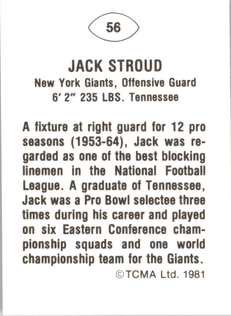 Jack Stroud Topps 1963 NFL Sport Trading Card #53 New York Giants