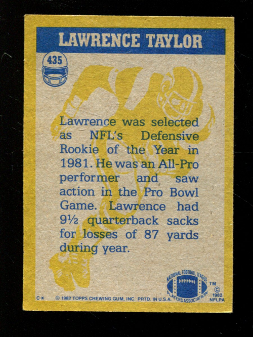 1982 Topps #435 Lawrence Taylor IA back image