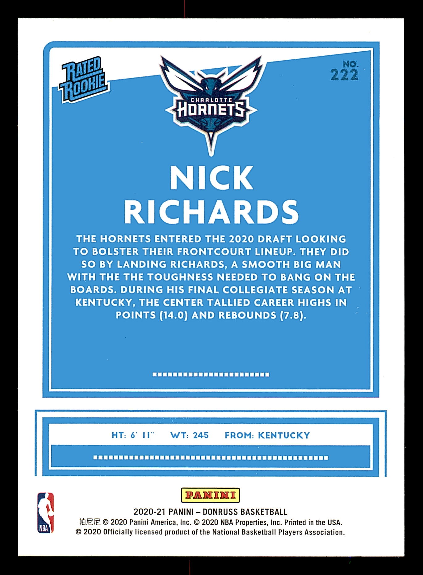 2020-21 Donruss Green Flood #222 Nick Richards RR back image