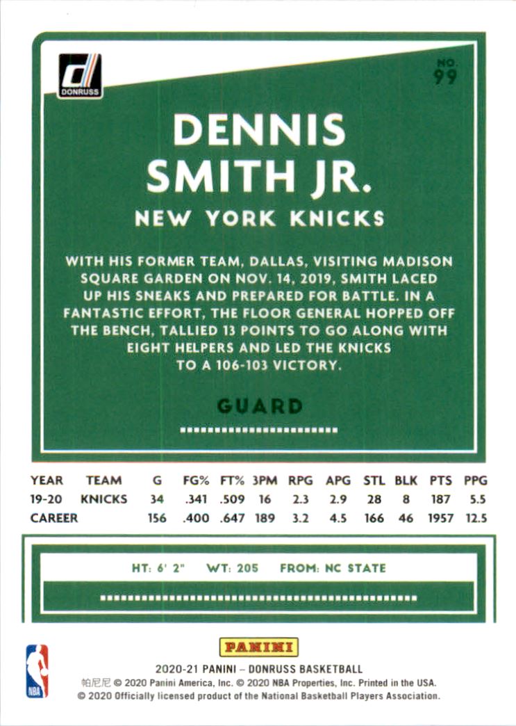 2020-21 Donruss Choice Blue #99 Dennis Smith Jr. back image